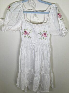 ASOS Violet Romance White Floral Embroidered Open Back Short Sleeve Mini Dress